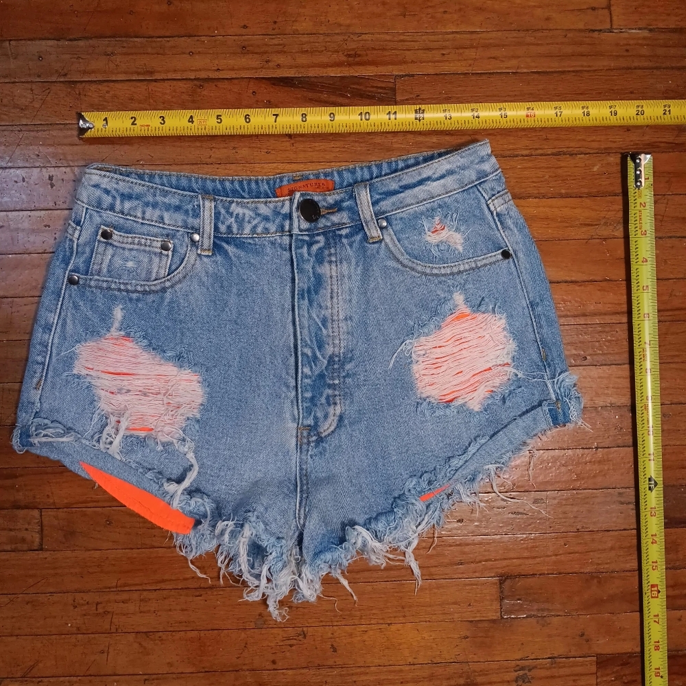 Signature8 Blue and Orange Jean Shorts with Distressed Detailing